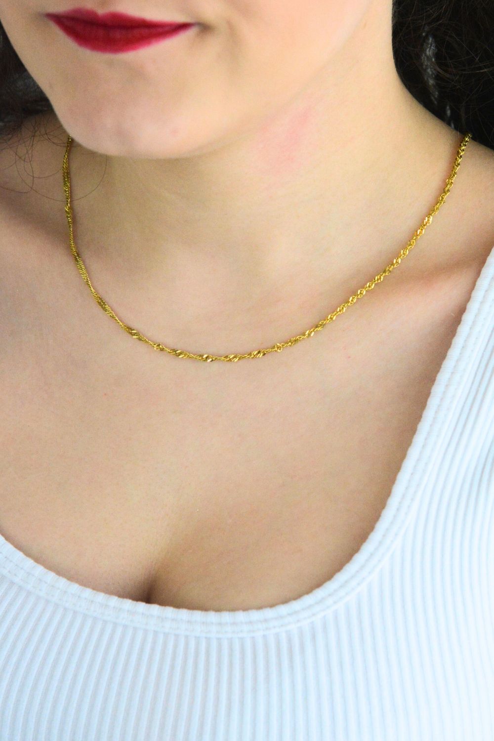 Złoty łańcuszek Singapur 45 cm  Szerokość 3 mm, karabińczyk.jpg